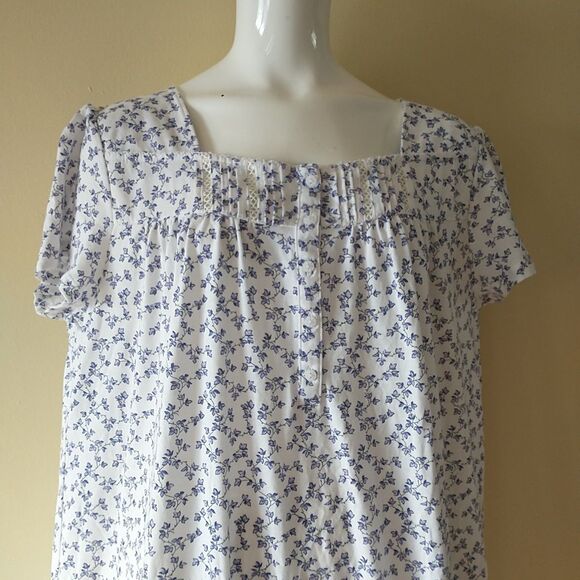 Croft Barrow Nightgown Womens L Ditsy Floral Flower Buttons Lace Trim Long - Picture 3 of 7